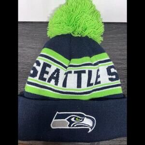 NFL TEAM Seattle Seahawks Football Embroidered Bennie With Pompom One Size